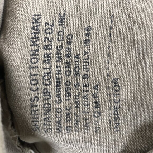 Vintage WWII Uniform Shirt Mens XS Khaki Long Sleeve Red Four Leaf Clover Patch - Picture 14 of 16